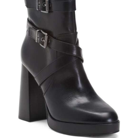 NEW VINCE CAMUTO Leather Coliana Platform Ankle Boots black for women 462tn - Picture 6 of 7